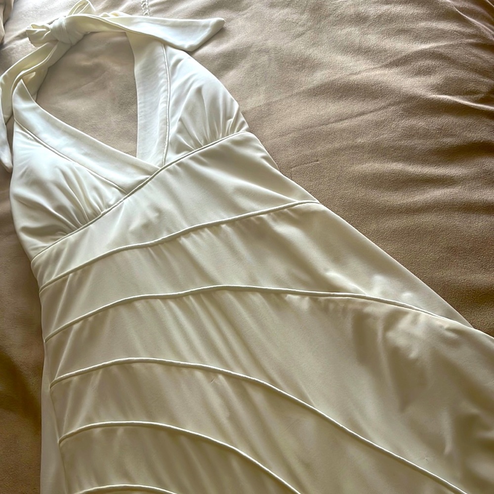 Cocktail dress in winter white - no tears it stains or rips.  Sexy back
